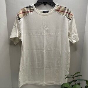 Burberry Cream Short Sleeve Tee with Tartan Detail